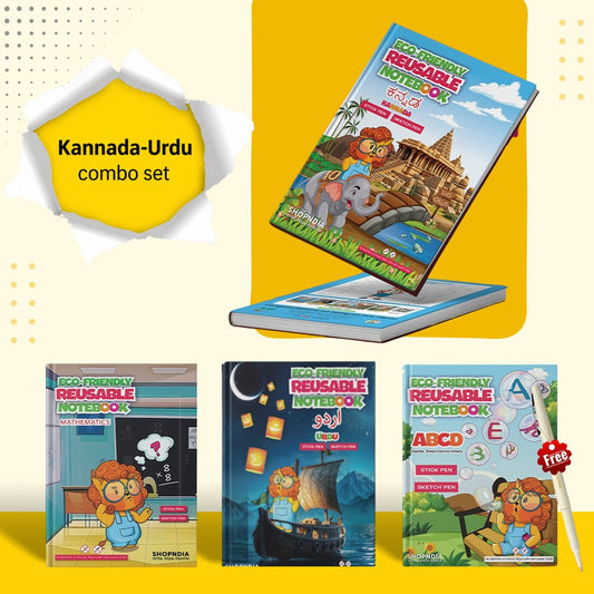 Kannada Urdu English Maths  Combo Eco-Friendly Reusable Notebooks for Kids Handwriting Improvement RN